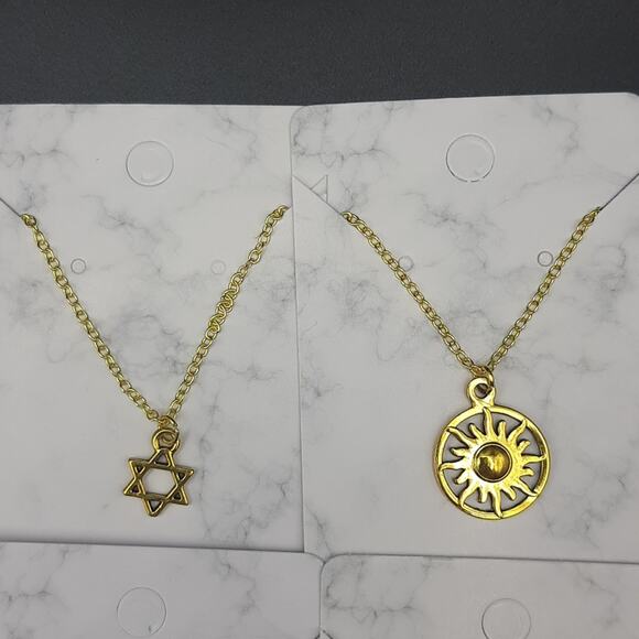 NWT 12 Pack Handmade Gold Plated Universe Sun Moon Star Cloud Necklace Set - Picture 4 of 8